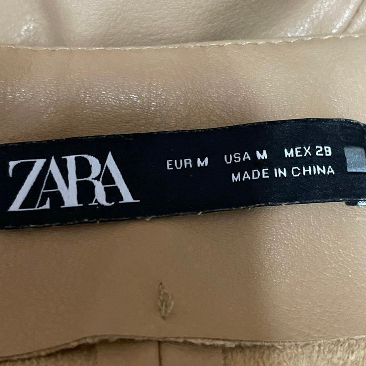 Zara Women's Tan Faux Leather Vegan High Waisted Tie Mini Short Skort Skirt M