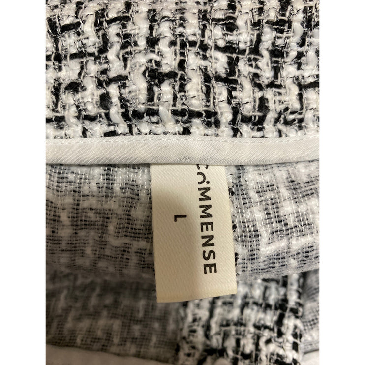 Commense Women's Black White Tweed High Rise Wide Leg Baggy Trousers Pants Sz L