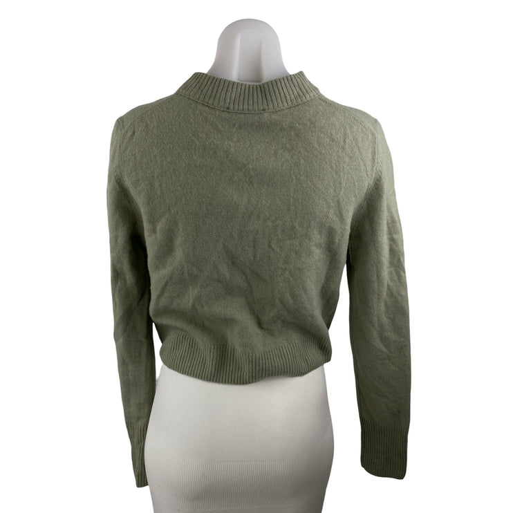 Whistles 100% Wool Green Mock Neck Long Sleeve Crop Sweatshirt Sweater Top Sz S