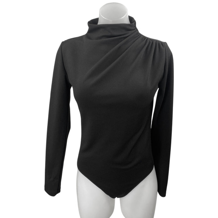 Zara Women's Black Turtleneck Long Sleeve Ruched T Shirt Bodysuit Top Size M