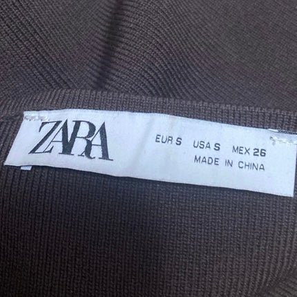 Zara Brown One Shoulder Long Sleeve Sculpt Rib Knit Midi Bodycon Dress Size S