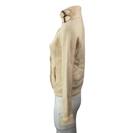 J.Crew Womens Cream 100% Wool Ribbed Knit Cardigan Turtleneck Sweater Top Size M