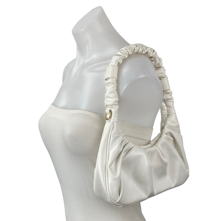 Petite Simone Off White Pleated Faux Leather Vegan Tote Hobo Crescent Handbag OS