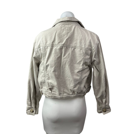 BlankNYC Women's Beige Long Sleeve Utility Button Down Crop Denim Jean Jacket S