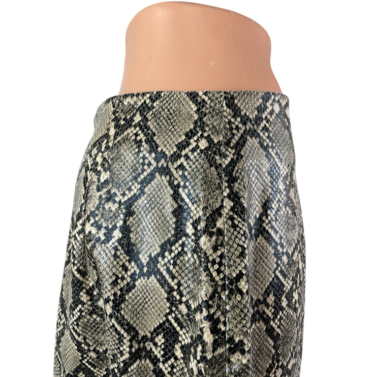 Zara Women's Snakeskin Faux Vegan Leather High Rise Mini Flare A-Line Skirt M