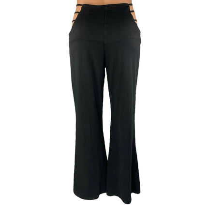Princess Polly Women's Black High Waist Cutout Wide Leg Flared Trousers Pants 4