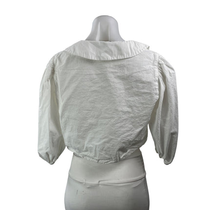 Zara Women's White Tie Bow Collared Long Sleeve Blouse Cropped Shirt Top Size M