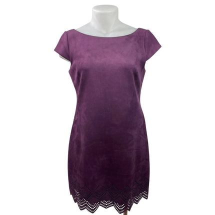 Vince Camuto Purple Faux Suede Lasercut Eyelet Trim Cap Sleeve Shift Dress Sz 14