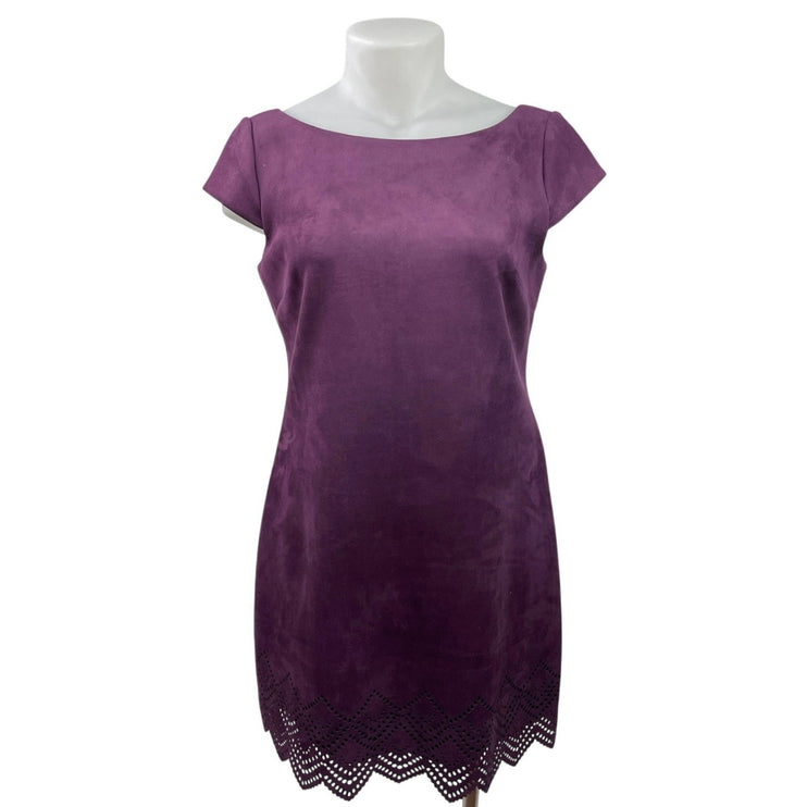 Vince Camuto Purple Faux Suede Lasercut Eyelet Trim Cap Sleeve Shift Dress Sz 14