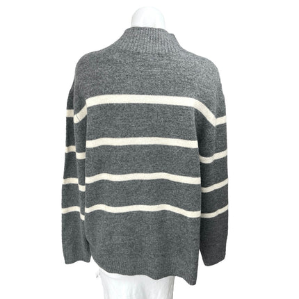 NEW F&F Women's Gray White Striped Knit Long Sleeve Turtleneck Sweater Top Sz M