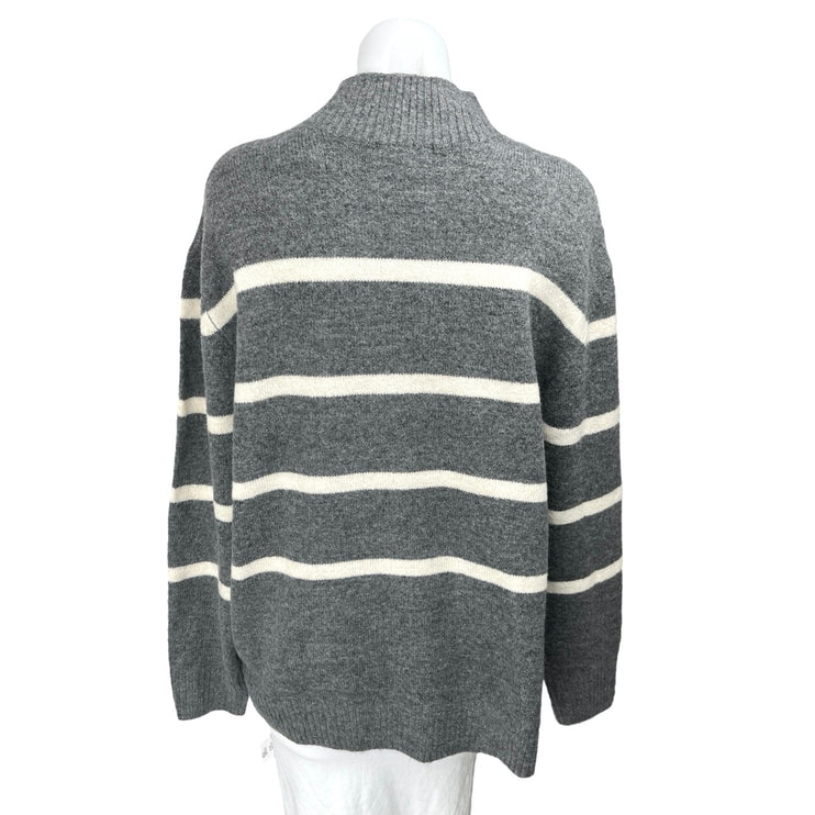 NEW F&F Women's Gray White Striped Knit Long Sleeve Turtleneck Sweater Top Sz M