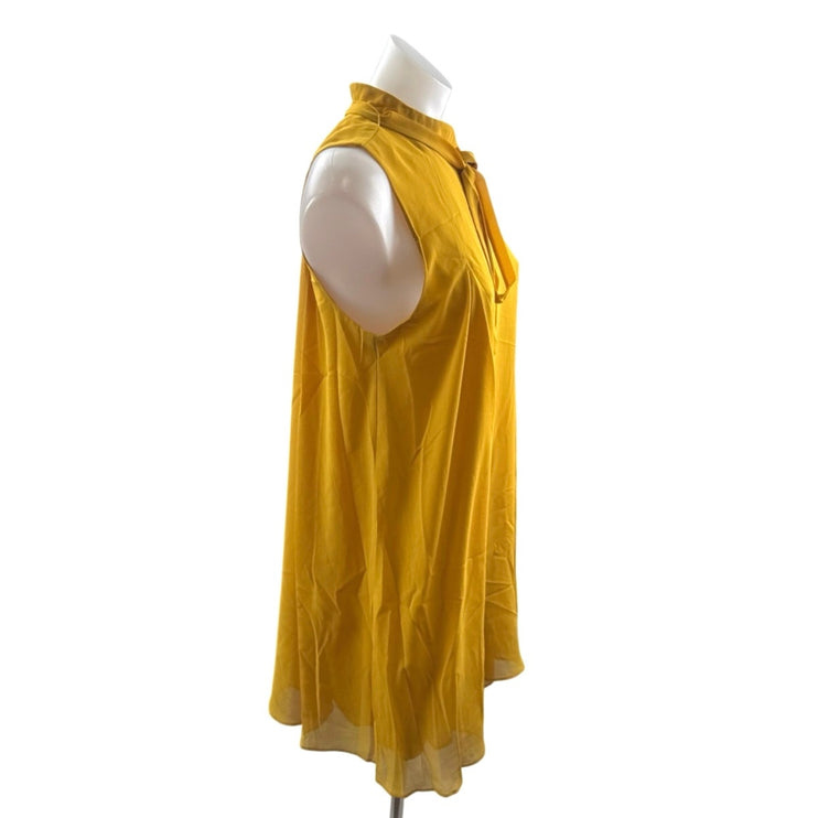 BCBGeneration Women's Yellow Sleeveless Tie Neck Pleated Mini Tank Shift Dress S