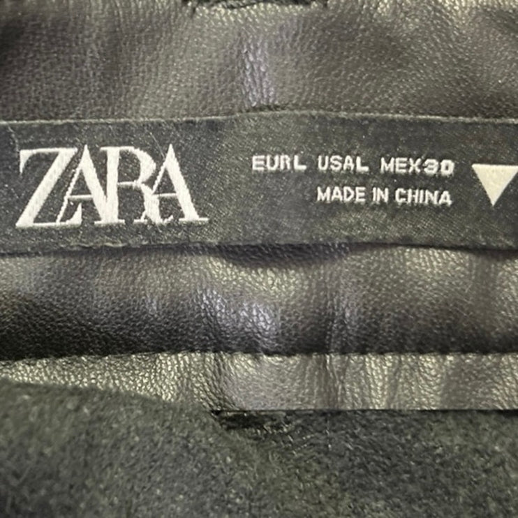 Zara Women's Black Faux Leather Vegan High Rise Flared Casual Pants Size L