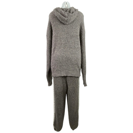 Skims Women's Gray Cozy Knit Teddy Stripe Fleece Hoodie Jogger Lounge Set S/M