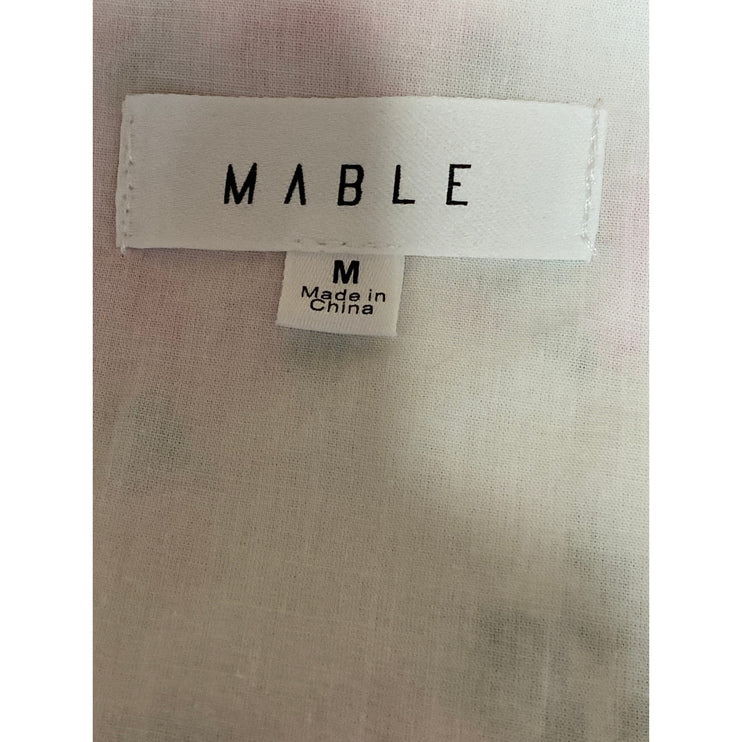 Mable Multicolor Floral Short Puff Sleeve Ruffle V Neck Peplum Blouse Top Size M