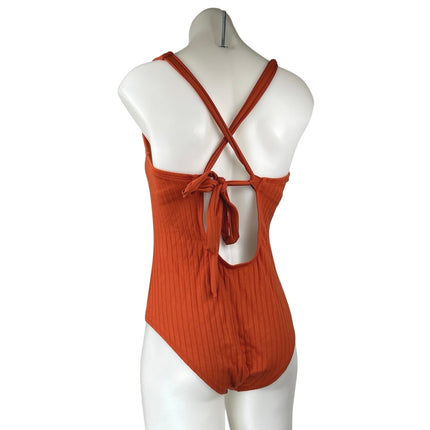 Kona Sol Orange Brown Ribbed Ring Keyhole One Piece Swim Bikini Swimsuit Size M