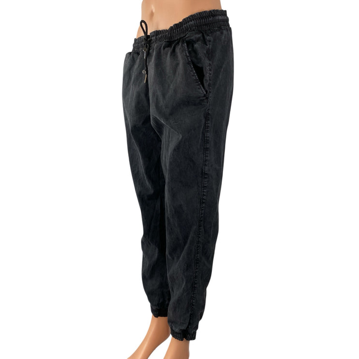 Zara Women's Black Washed Mid Rise Tapered Jogger Utility Denim Jeans Size M