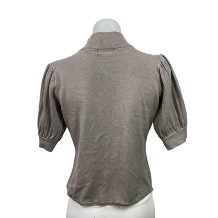 Tahari Women's Gray Turtle Neck Pleated Short Puff Sleeve Sweater Blouse Top M