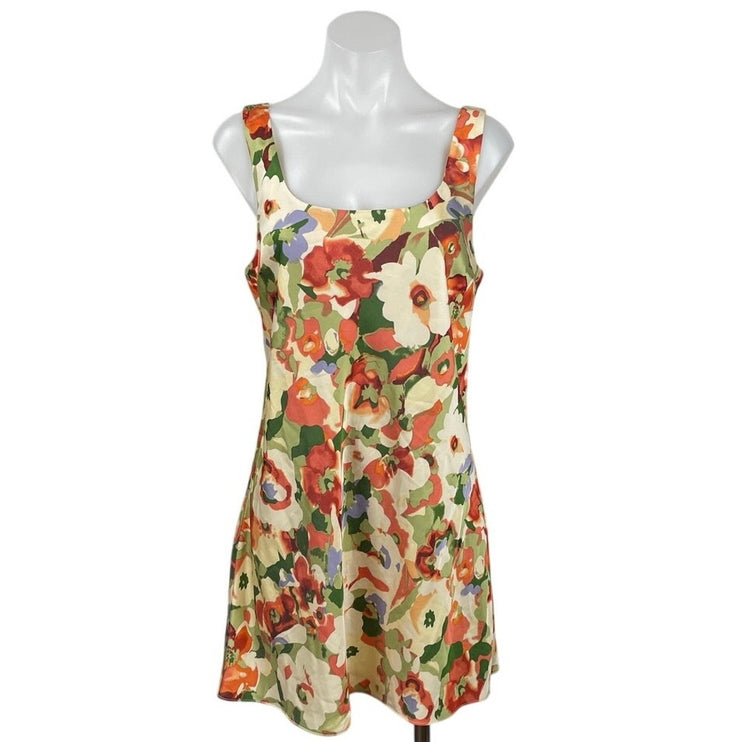 NEW Abercrombie & Fitch Multicolor Floral Satin Sleeveless A Line Mini Dress MP