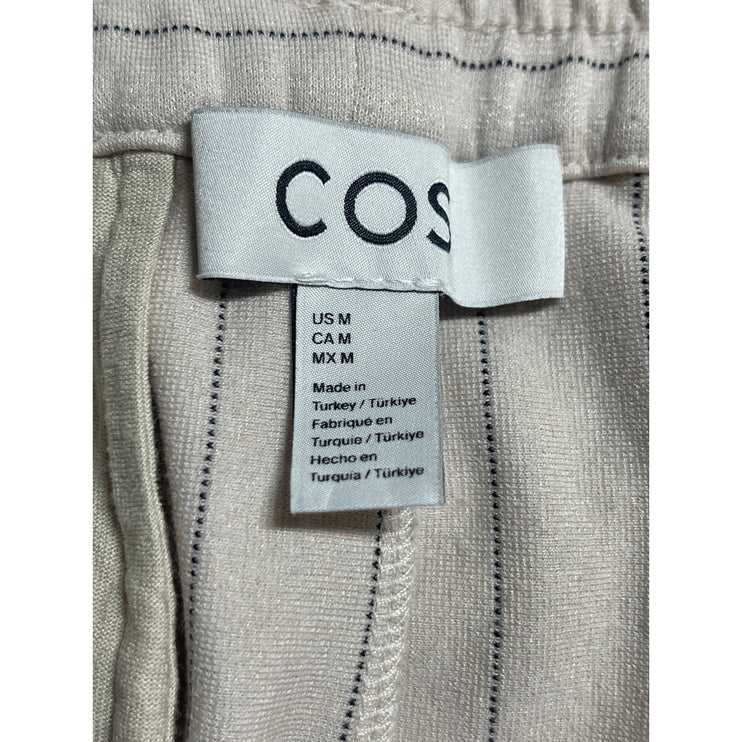 Cos Womens Beige Stripe High Rise Elastic Waist Palazzo Wide Leg Trouser Pants M