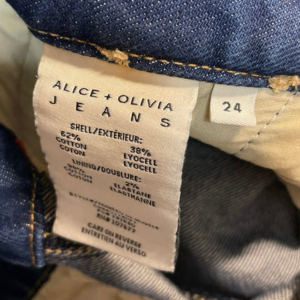 Alice + Olivia Blue Pleated Palazzo Baggy Wide Leg High Rise Denim Jeans Sz 24