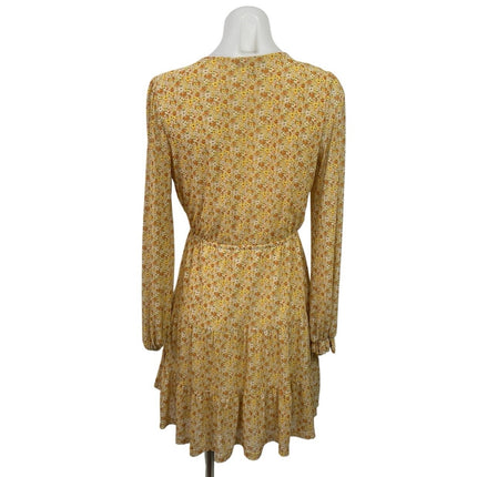 Kenedik Yellow Floral Ditsy Long Sleeve Ruffle Fit & Flare Mini Dress Size S