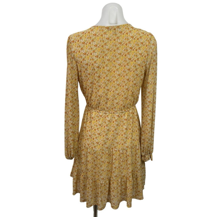 Kenedik Yellow Floral Ditsy Long Sleeve Ruffle Fit & Flare Mini Dress Size S