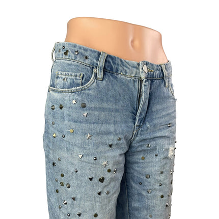Blank NYC Women's Blue Studded Distressed Straight Leg Girlfriend Denim Jeans 27