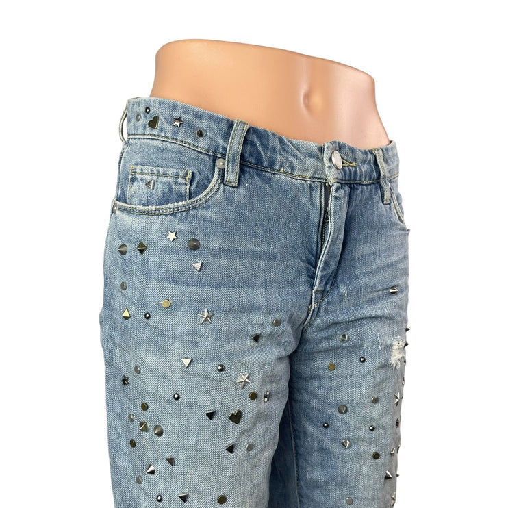 Blank NYC Women's Blue Studded Distressed Straight Leg Girlfriend Denim Jeans 27