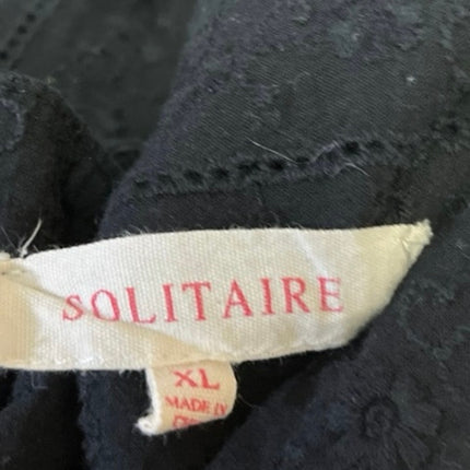 Solitaire Black Floral Embroidered Long Sleeve Button Down Shirt Top Size XL