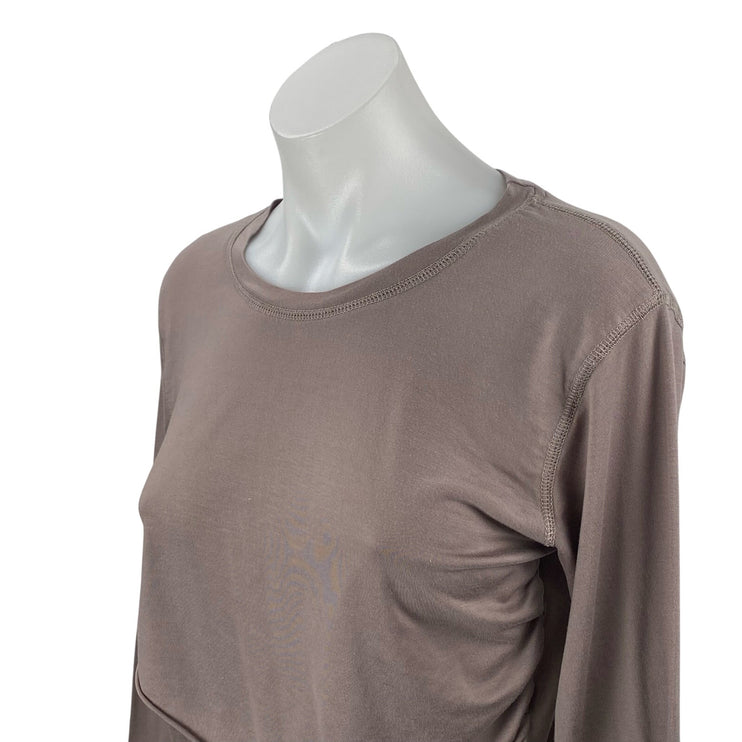 Mono B Women's Purple Long Sleeve Draped Knit Cropped T Shirt Tee Top Size L