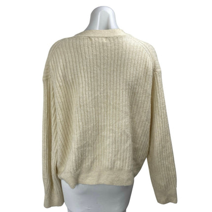 H&M Women's Cream Rib Knit Jeweled Button Long Sleeve Cardigan Sweater Top Sz XL