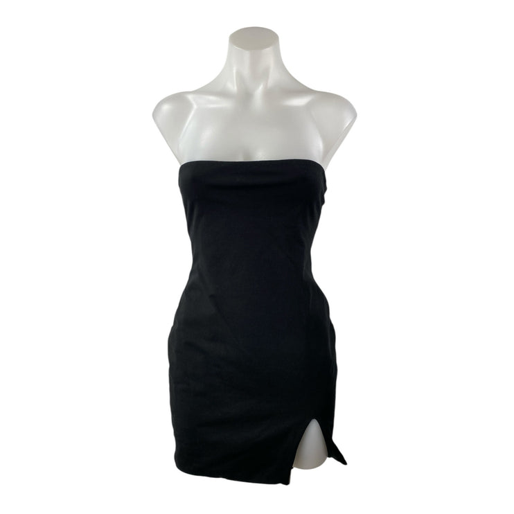 By The Way Black Strapless Tube Bandeau Slit Sleeveless Mini Bodycon Dress Sz S