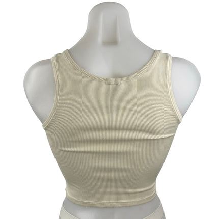 H&M Women's Cream Ribbed Knit Sculpt Square Neck Tank Cami Crop Top Size XS