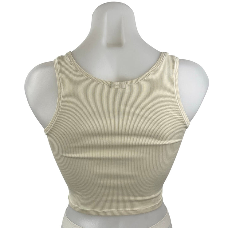 H&M Women's Cream Ribbed Knit Sculpt Square Neck Tank Cami Crop Top Size XS