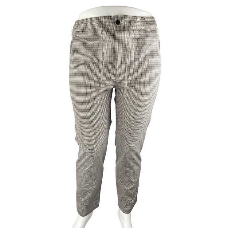 H&M Cream Plaid Checkered High Rise Drawstring Skinny Ankle Trousers Pants Sz L