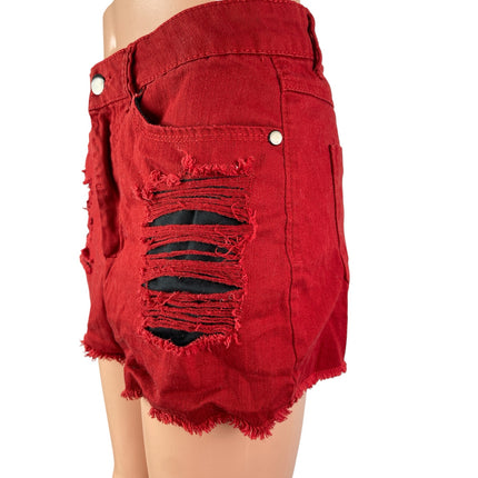 XXI Premium Womens Red Distressed High Waisted Cut Off Denim Jean Shorts Size 29