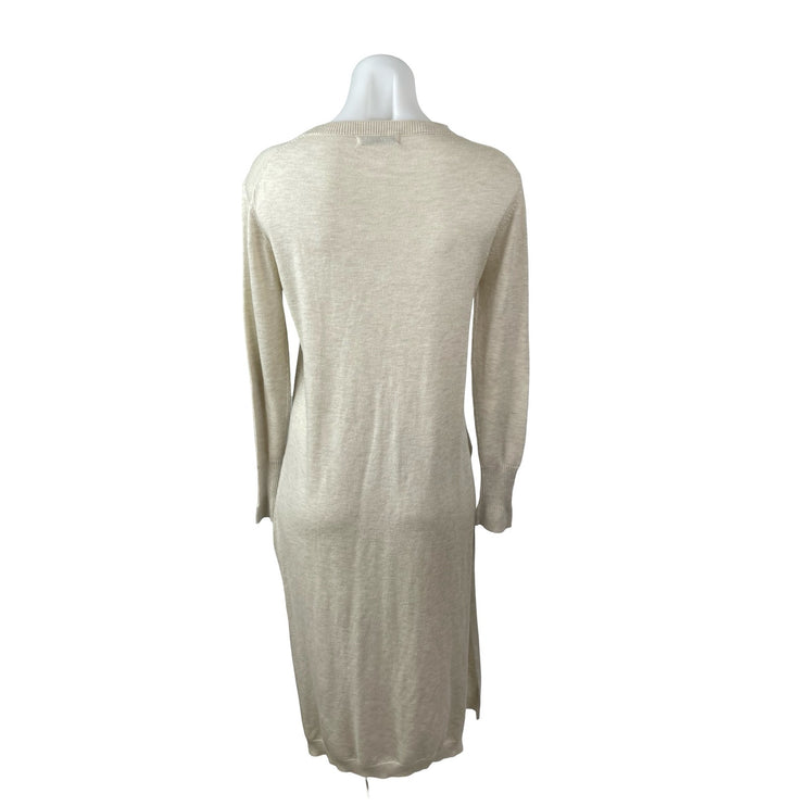 Zara Women's Beige Front Seam Knit Long Sleeve Midi Sheath Sweater Dress Size M