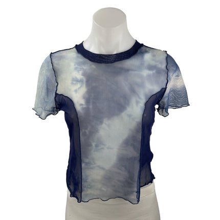 Urban Outfitters Blue Tie Dye Short Sleeve Mesh Crew Neck T Shirt Tee Top L