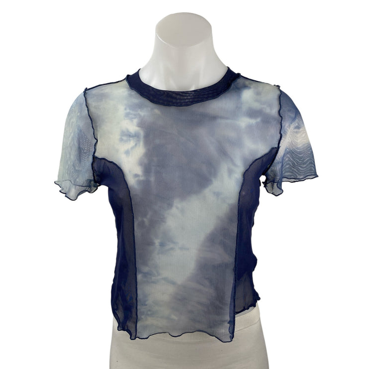Urban Outfitters Blue Tie Dye Short Sleeve Mesh Crew Neck T Shirt Tee Top L