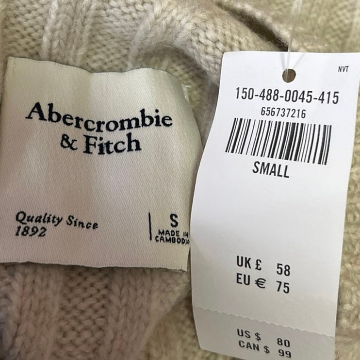NEW Abercrombie & Fitch Beige Rib Mock Neck Long Sleeve Pullover Sweater Top S