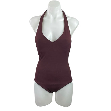 Spanx Red Maroon Halter Open Back Shaping One Piece Swimsuit Swimwear Size S