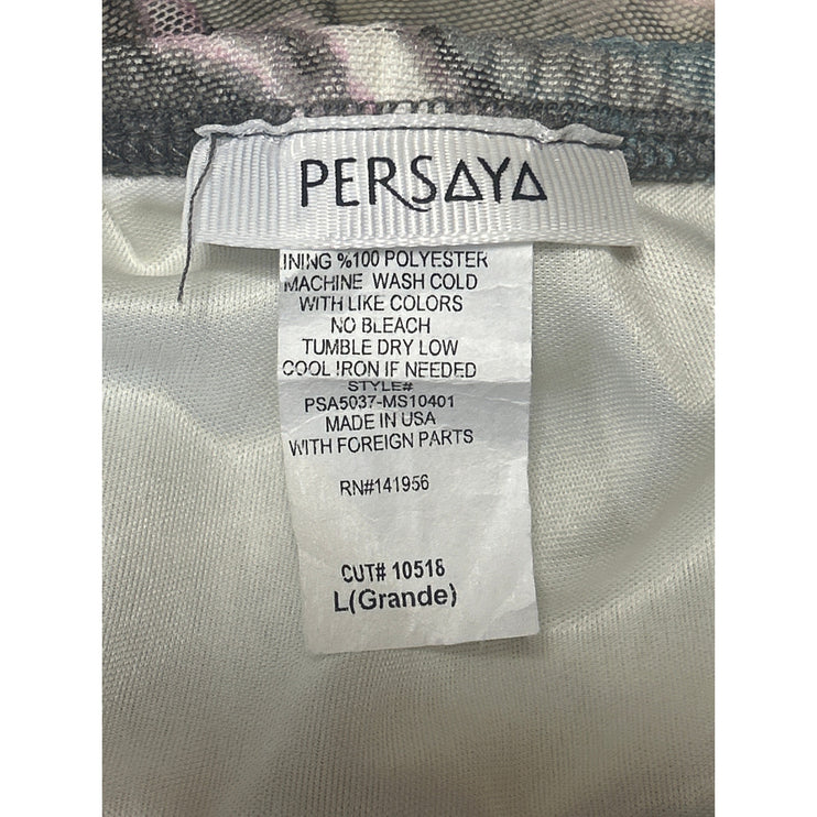 Persaya Gray Marble Print Elastic Waist Mesh Sheer Knee Length Pencil Skirt L