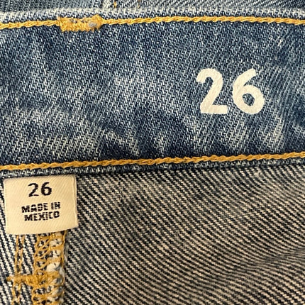 Women's Blue High Rise Two Tone Frayed Hem Slim Wide Leg Denim Jeans Pants Sz 26