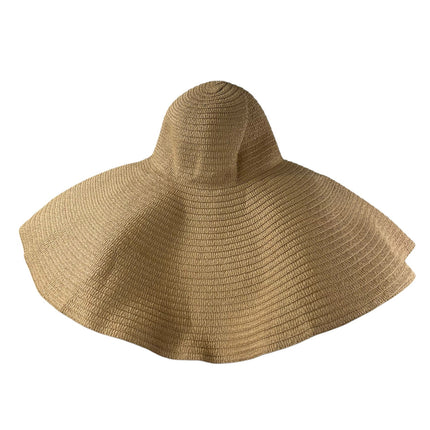 Women's Tan Oversized Wide Brim Woven Straw Summer Beach Sun Hat Cap Size 57cm