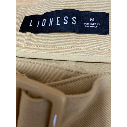 Lioness Women's Tan Belted Mid Waist Pleated Cutoff A Line Mini Skirt Size M
