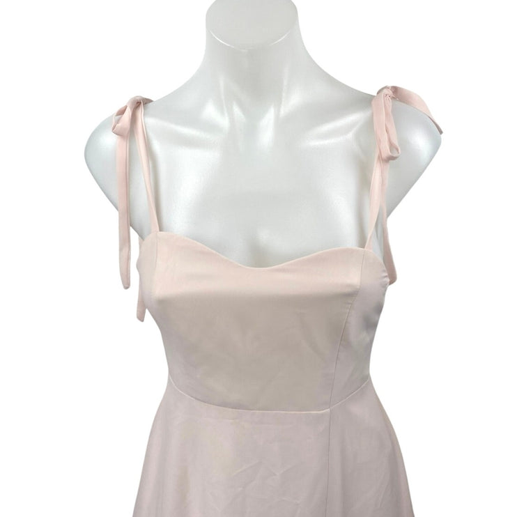 Azazie Pink Sleeveless Tie Strap Bridesmaid Cami Tank Fit & Flare Midi Dress 14