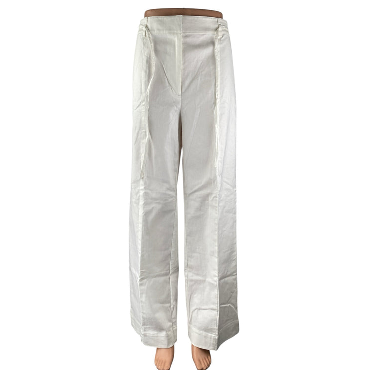 NEW Ann Taylor LOFT Draper James White Tie Belt High Waist Wide Leg Pants Sz 12