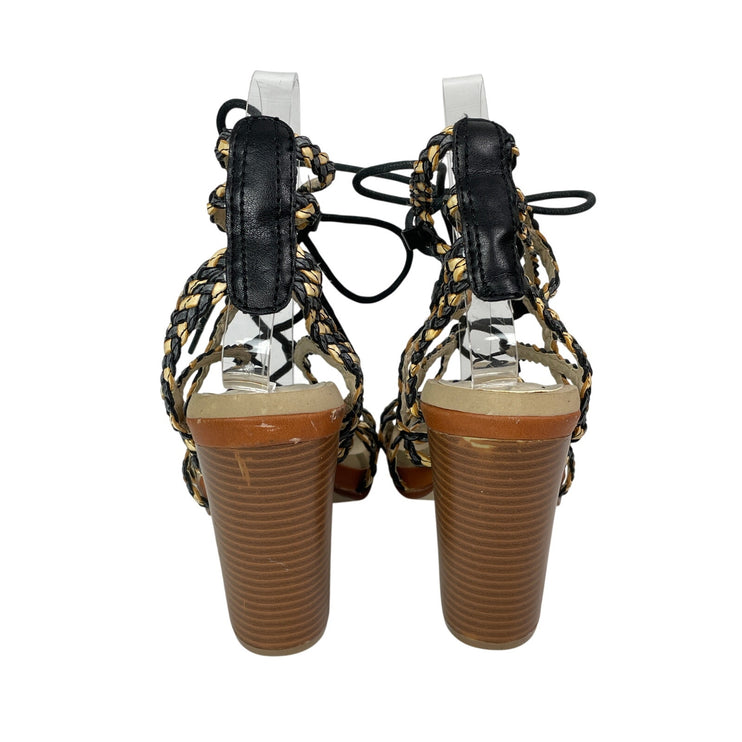 Groove Addison Women's Braided Lace Up Straps Block Heels Strappy Sandals Sz 8.5