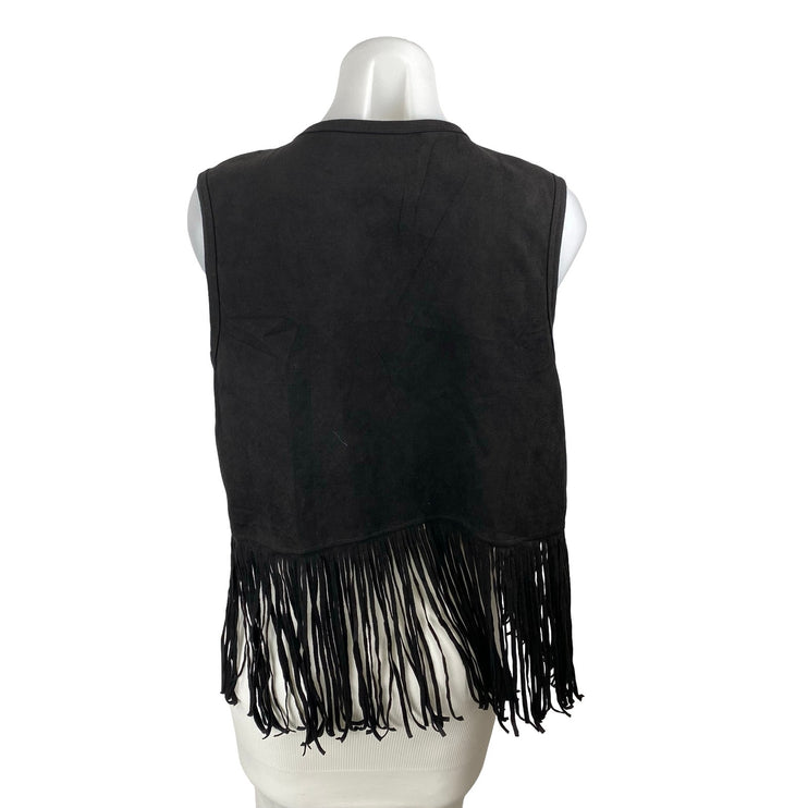 Women's Western Hippie Cowgirl Faux Suede Fringe Tassel Rivet Stud Vest Top Sz S
